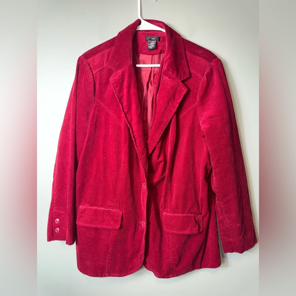 Ellos Women’s Red Corduroy Blazer Two Button Faux‎ Pockets Size 20W Cotton